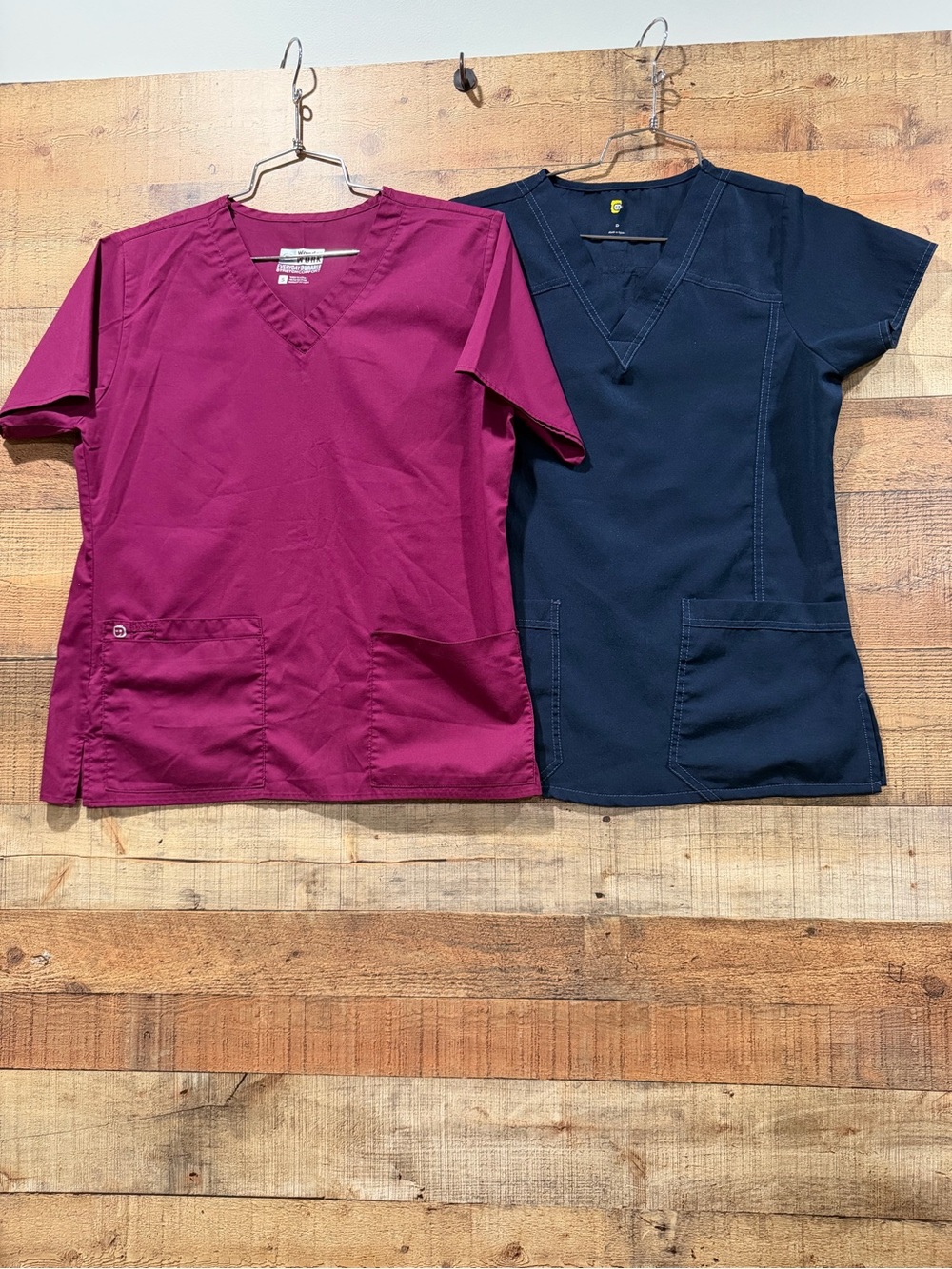 Scrub Top Bundle Women’s V-Neck- Berry Maroon and Navy Size Small